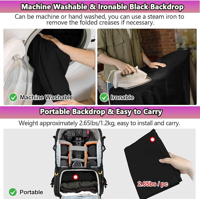 Black Backdrop 10 X 10 Ft, Solid Black Photo Backdrop, High Density Polyester Fabric Pure Black Backdrop Curtain Screen, Collapsible Seamless Black Background for Photoshoot Party Video Studio