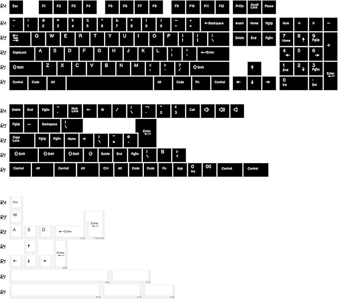 WOB PBT Double Shot Custom Keycap Set,174 Keys Black and White Gaming Key Caps Cherry Profile Keycaps for 61/64/68/84/87/100/104/108 Mechanical Keyboard