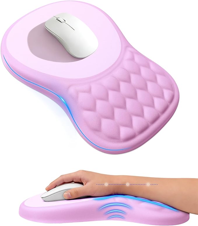 Ergonomic Mouse Pad with Wrist Rest, Slope Design Memory Foam Support, Smooth Lycra Surface, Non-Slip PU Base, Comfortable Mouse Mat for Office, Home, Computer Desk