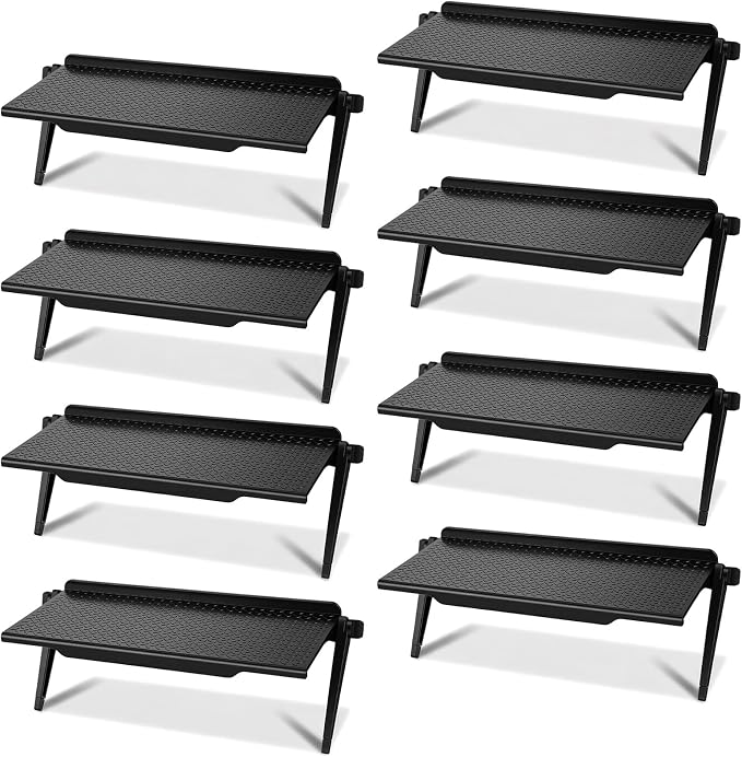 8pcs TV Shelf Adjustable Monitor Top Stand, Black ABS Storage for Video Game Consoles, Media Boxes, Routers, Remote Controls, Decorative Shelving for Home and Office, 11.8 x 4.5 inches