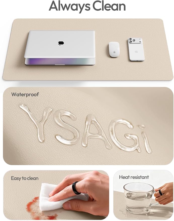YSAGi Leather Desk Protector, Office Mat, Large Mouse Mat, Non-Slip PU Leather Blotter, Laptop Desk Mat, Waterproof Writing Pad for Office and Home(Eeggshell, 63" x 17.2")