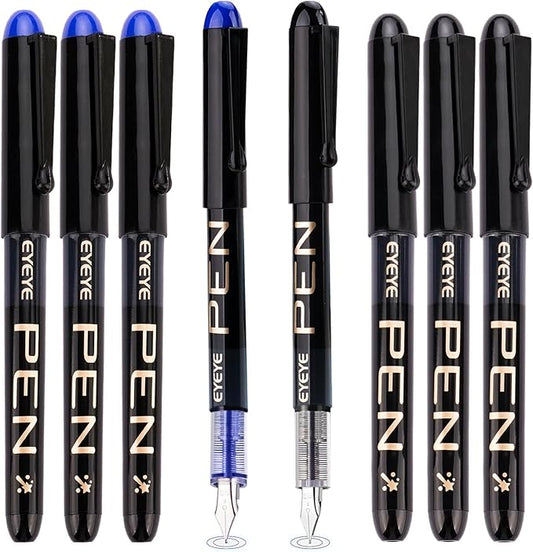 EYEYE Disposable Fountain Pens Fine Point, 4 Black 4 Blue Fountain Pens for Writing, Stainless Steel Nib, Smooth Writing for Journaling, Drafting, Sketching, Doodling & Office Supplies