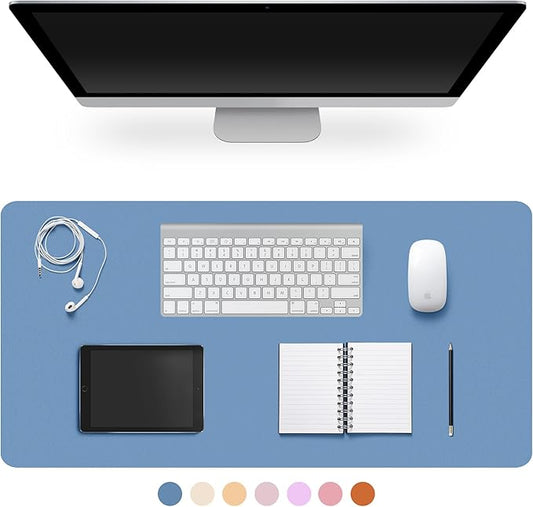 Leather Desk Pad Protector,Non-Slip Desk Pad,on-Slip PU Leather Large Mouse Pad,Easy Clean Desk Protecor Mat,Writing Pad for Office Work/Home/Decor(Sea Blue, 31.5" x 15.7")