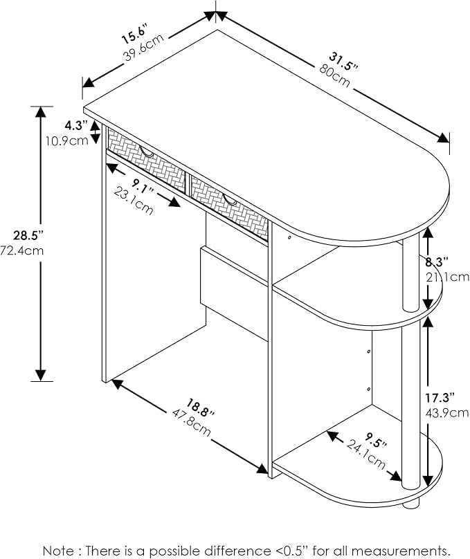 Furinno Go Green Desk, 31.5" Wide Gaming Desk with 2 Side Shelves and Storage Bins, Computer Desk, Office Desk for Home Office, Study Room, Dorm, Bedroom, Espresso