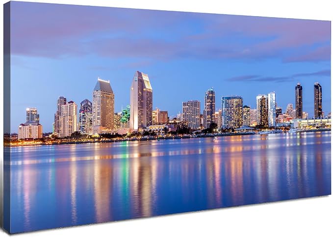 San Diego Skyline Wall Art Night View USA Cityscape Wall Decor Nature Sunset Picture California Landscape Canvas Prints Painting Poster Modern Artwork for Bedroom Living Room Home Decoration 20x40”