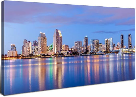 San Diego Skyline Wall Art Night View USA Cityscape Wall Decor Nature Sunset Picture California Landscape Canvas Prints Painting Poster Modern Artwork for Bedroom Living Room Home Decoration 20x40”