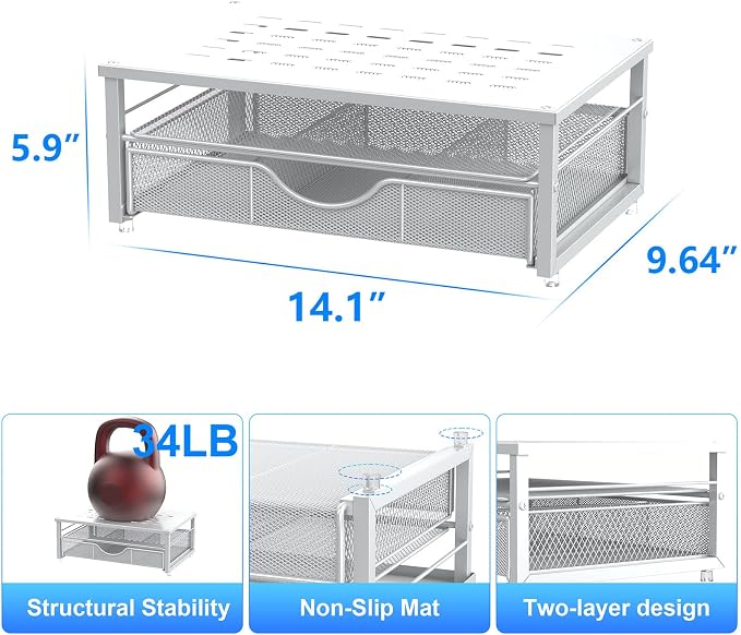 gianotter Computer Monitor Stand Riser, office organizer with Drawer, Office Organizers Storage for Classroom Office Supplies (White)
