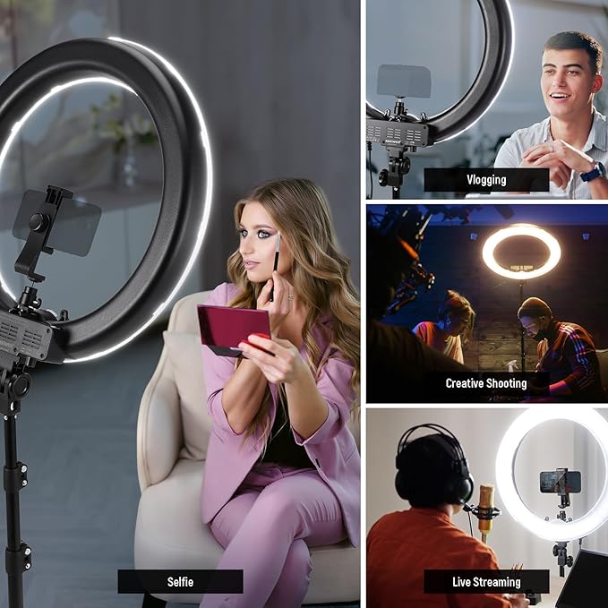 NEEWER 18" Ring Light, 58W 5500lx 5600K Dimmable CRI95 240 LEDs, Lighting with Cold Shoe Bi Color Filters Carry Bag Phone Holder for iPhone Selfie Makeup Studio Photography Video Recording, RL-18