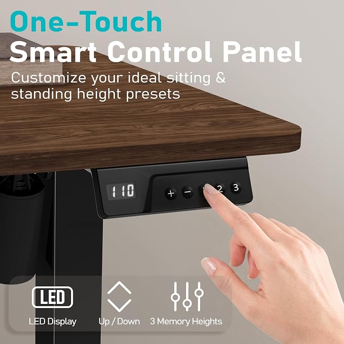 35" Electric Standing Desk, Small Sit Stand up Desk, Dark Walnut | Height Adjustable Computer Desk for Home Office, Compact Work & Gaming Desk with Cable Management and Stable Steel Frame
