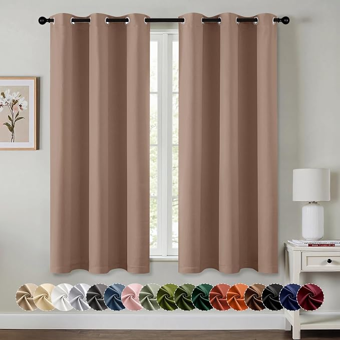 MIULEE Blackout Curtains for Bedroom Living Room 2 Panels, Thermal Insulated Room Darkening Drapes Grommet Noise Reducing Light Blocking Window Treatments 45 Inches Long 40x45 Inch Cappuccino