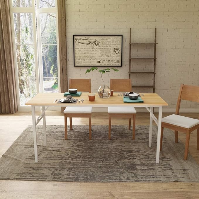 Need Home Office Desk - 62 Inches Large Computer Desk Sturdy Black Table Foldable Desk Gaming Computer Table No Assembly Required Teak&White AC5BW(157.5 * 60)