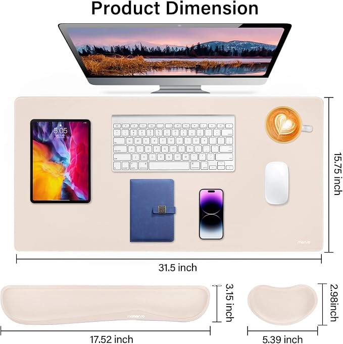 MOSISO Keyboard Mouse Pad Set, Gaming Mouse Pad&Keyboard Wrist Rest&Wrist Rest, Ergonomic Wristrests with Memory Foam Home Office Easy Typing Cushion Non-Slip Mousepad, Apricot
