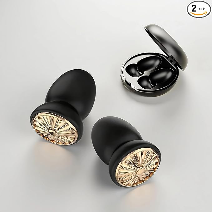 2026 airbag Type Noise reducing Silicone earplugs, Reusable earplugs for Sleep Noise Reduction, Music Concerts, Motorcycles, Travel and Hearing Protection 48dB -8 XS/S/M/L earplugs (Black Gold)