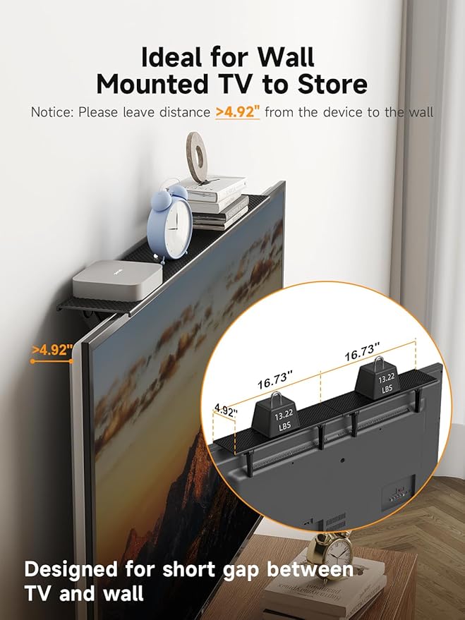 Bracwiser No Drill TV Top Shelf, 16.7 inch Wide Adjustable Monitor Top Mounting Bracket Platform Holds Soundbar, Speaker, AV Receiver, Media Box, Game Console, Router Shelves, 2 Packs (CS106XM-2)
