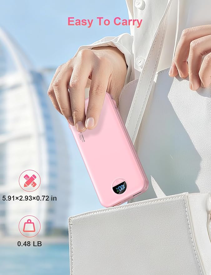 Portable Charger with Wall Plug, 10000mAh USB C Power Bank Fast Charging, External Battery Pack with Built in Cables, Digital Display, 5 Output 4 Input for iPhone Android Cell Phone Tablet