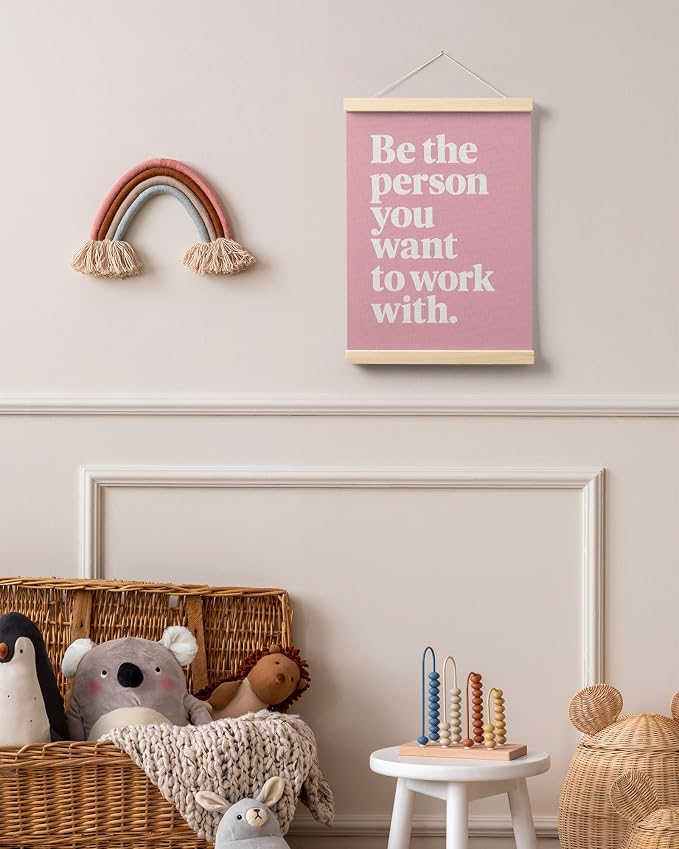FGFK Inspirational Pink Office Wall Art Poster Hanger Frame, Girly Be the Person You Want to Work with Motivational Teamwork Canvas Prints Framed Wall Decor for Office Workplace, 12x16 Inch