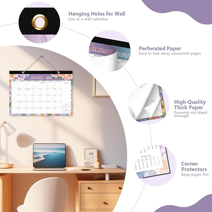 2026 Desk Calendar, Large Desktop/Wall Monthly Calendar (Jan. 2026 - Jun. 2027) 17'' x 12'' School Year Desk Planner for Teacher Family School Office Supplies (Pack of 2)