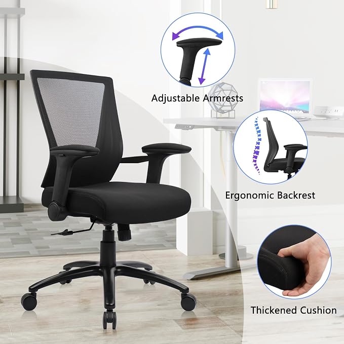 CLATINA Big and Tall Office Chair - Extra Wide Thick Seat, Heavy Duty High Back Executive Desk Chair with Adjustable Armrests, Ergonomic Mesh Computer Chair for Home Office Conference, 500LBS, 12 Pack