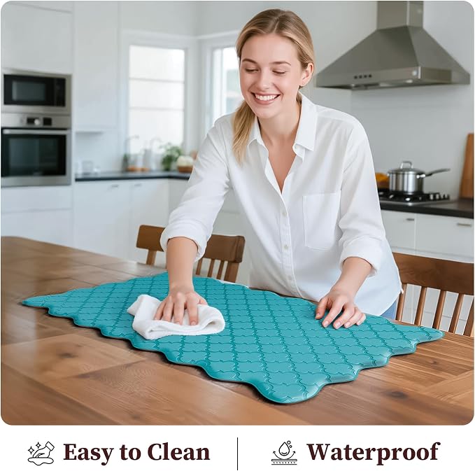 Arenarug Upgrade Scalloped Embossed Kitchen Mats for Floor 2PCS Cushioned Anti Fatigue Waterproof Foam Kitchen Rugs Non Slip Washable Comfort Standing Mat for Sink Laundry, 17.3"x30"+17.3"x47", Blue