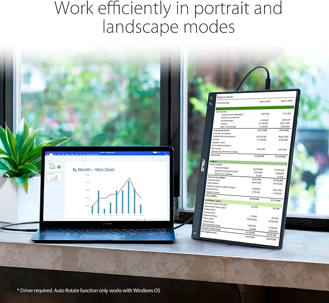 ASUS ZenScreen 15.6 Inch Portable Monitor - 1080P, Full HD, IPS, USB Type-C, Eye Care, Kickstand, for Laptop, PC, Phone, Console, Anti-Glare Surface, 3-Year Warranty - MB16ACV