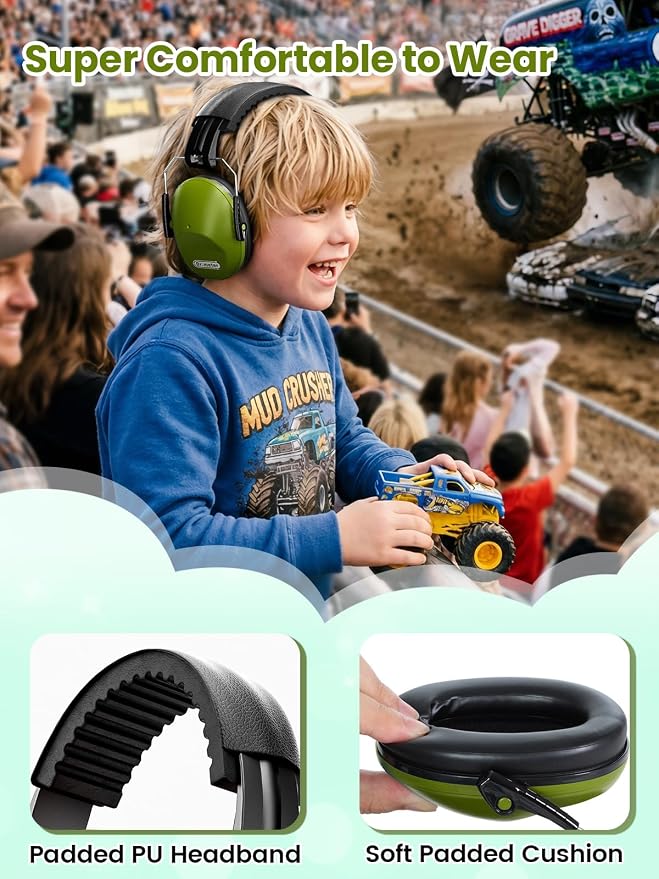 Dr.meter Noise Cancelling Ear Muffs: SNR27.4 Noise Cancelling Headphones for Autism with Adjustable Headband - Hearing Protection Ear Muffs for Kids Autism Sensory Monster Truck Demo Derby Mowing