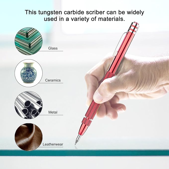 Glieskir 4 Pack Tungsten Carbide Scriber with Magnet,with Extra 21 Replacement Marking Tip And 6-Inch Ruler,Etching Engraving Pen for Glass/Ceramics/Metal Sheet