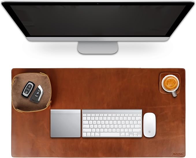 Premium Buffalo Leather Desk Mat Set – 31" x 15" Large Office Desk Pad with Organizer Tray & Coasters, Non-Slip Workspace Protector, Elegant Desk Accessories for Home Office & Professionals