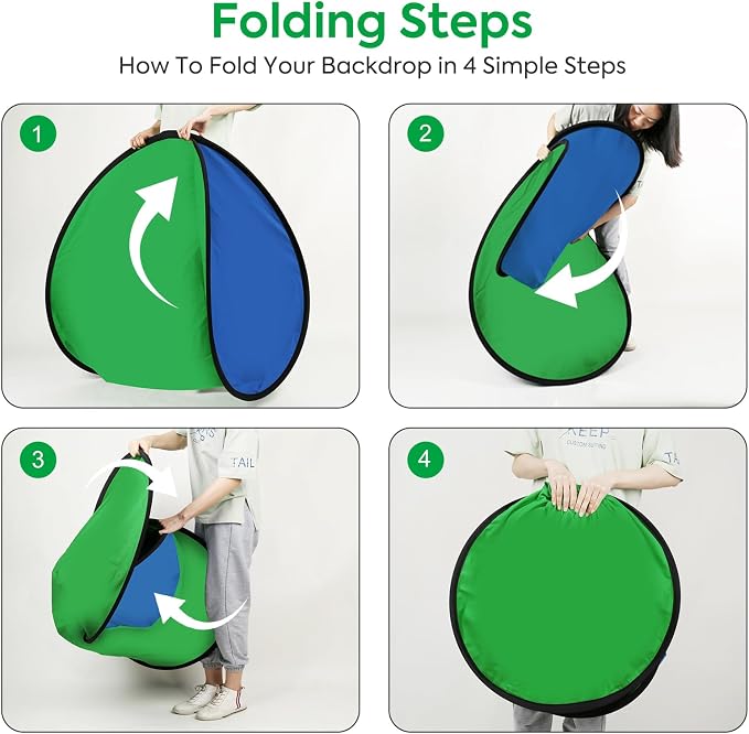 5X6.5ft Green Screen Backdrop for Photography, Double Sided Green Screen and Blue Screen, 2 in 1 Collapsible and Reversible Background for Photography, YouTube Videos,and Live Streaming