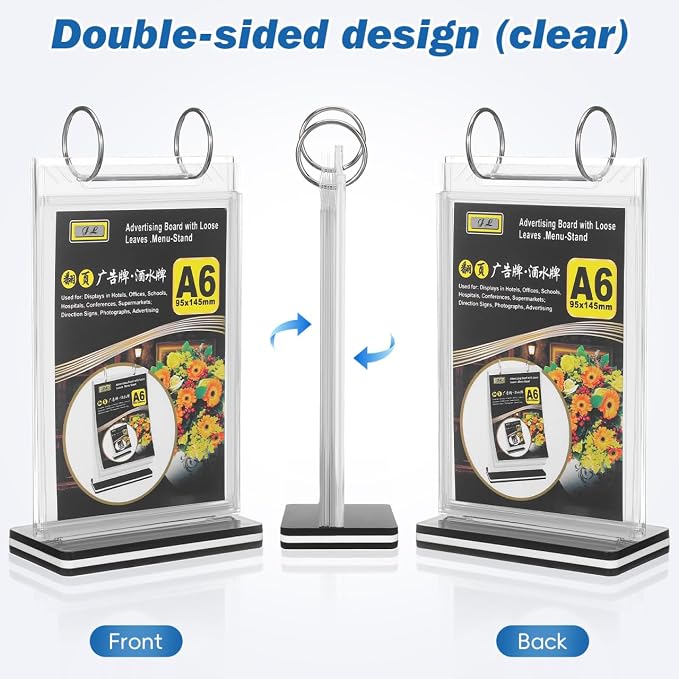 SEWACC Flip Menu Stand, Vertical Table Card Flip Acrylic Display Sign Holder Calendar Type Multi-Page Poster Photo Display T-Shaped Desktop Folder with Base, 21.00X11.50X6.00CM, Transparent