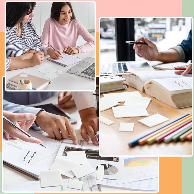 [1000 PCS] Transparent Sticky Notes, 6 Sizes Clear Sticky Notes Pads, Waterproof Self-Adhesive Translucent Sticky Notes for Annotating Books, See Through Sticky Notes for School & Office (Pack of 2)