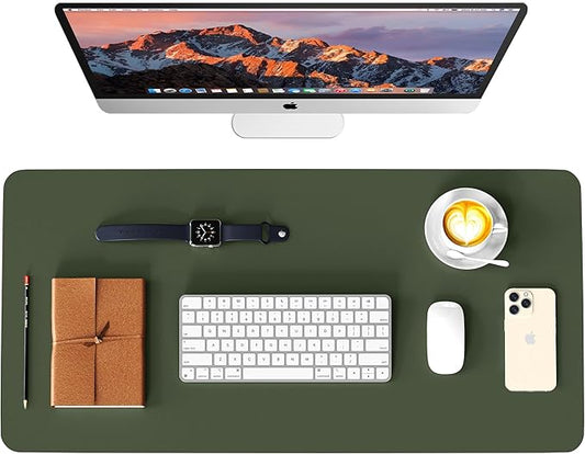 WAYBER Leather Desk Pad Protector, Waterproof Mouse Pad, PU Desk Mat, Office Desk Cover, Desk Writing Mat for Office/Home/Work/Cubicle (Green/Gray) 35.4x17in