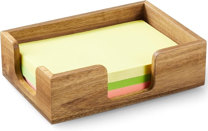 Bivvclaz Acacia Wood Sticky Note Holder, 4 x 6 Inch Notepad Holder Dispenser with Dual Openings, Self Stick Note Pad Holder, Memo Pad Holder Dispenser Organizer for School Office Desk Supplies