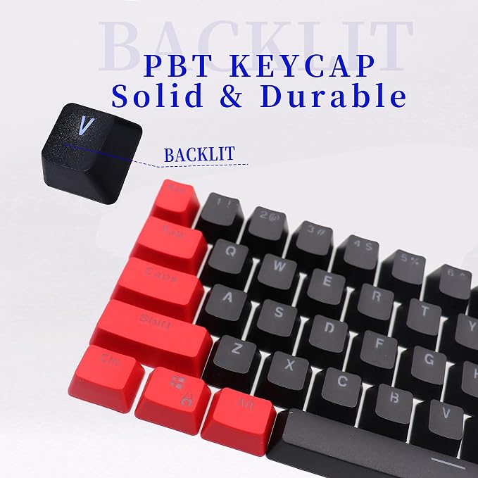 GTSP Red and Black Keycaps 60% Percent PBT Key Cap Set with 6.25U Space Key for Cherry MX Gateron Kailh Switches Gaming Keyboard (Only keycaps)
