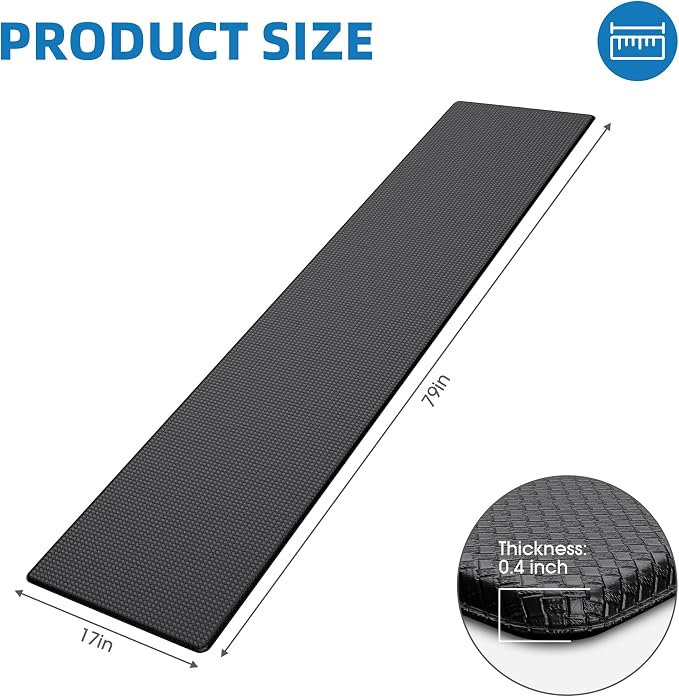 Kitchen Mats for Floor, Extra Long Anti-Fatigue Kitchen Rug, Black | Cushioned Comfort,Non-Slip Backing,Waterproof Surface,Soft Underfoot,Easy Clean,Kitchen Sink,Laundry Room,Standing Desk