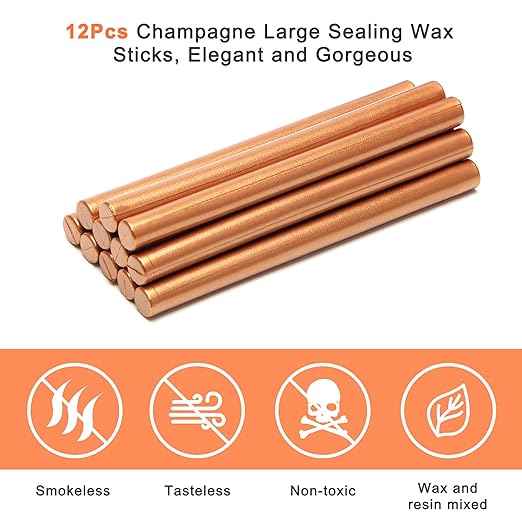 Sealing Wax Sticks 12P with Glue Gun, Luxiv 5.4" Sealing Wax Sticks 10MM Fire Manuscript Glue Gun Wax Seal Stamp for Wedding Invitations, Envelopes Seal, Package Decoration Seal Wax Stick (Champagne)