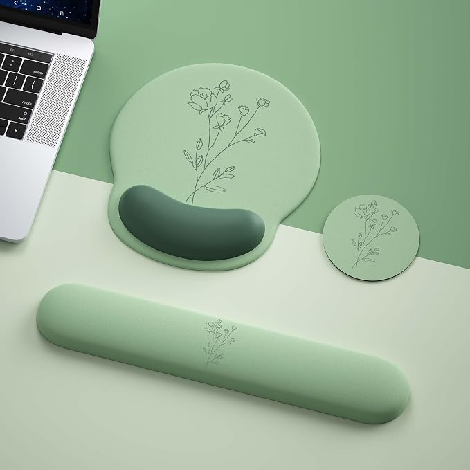 Mouse Pad with Keyboard Wrist Rest,Ergonomic Mousepad Support Set | Mouse Pads for Desk Wrist Support PU Base with Coaster,Mousepad with Nonslip Base for Computer Laptop Keyboard Desktop