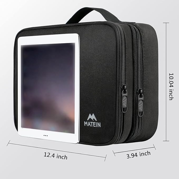 MATEIN Cable Organizer Bag, Large Travel Storage Bag Sturdy Tool Case with Handle for Phone Cord Electronics Accessories, Carrying Case for Tablet (Up to 12.9inch), Powerbank, Hard Drive, Black