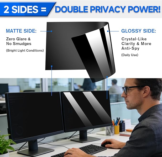 [2-Pack] Privacy Screen For Computer Monitor, 19-Inch 5:4 Aspect Ratio; Anti Spy/Bule Light/Glare And Eye Protection, 2 Install Ways Removable For Office, Airport, Cafe And Other Public Area; Diagonal 19 Inches, Width 14.84 Inches, Height 11.87 Inches