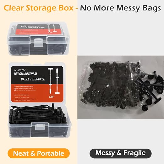 Upgrade Nylon Universal Cable Tie Buckle with Clear Storage Box – Cable Tie Buckle Zip Tie Clips for Car Fender, Engine Cover, Mudguard Fastener, Automotive Replacement Screw Fixing, 100PCS
