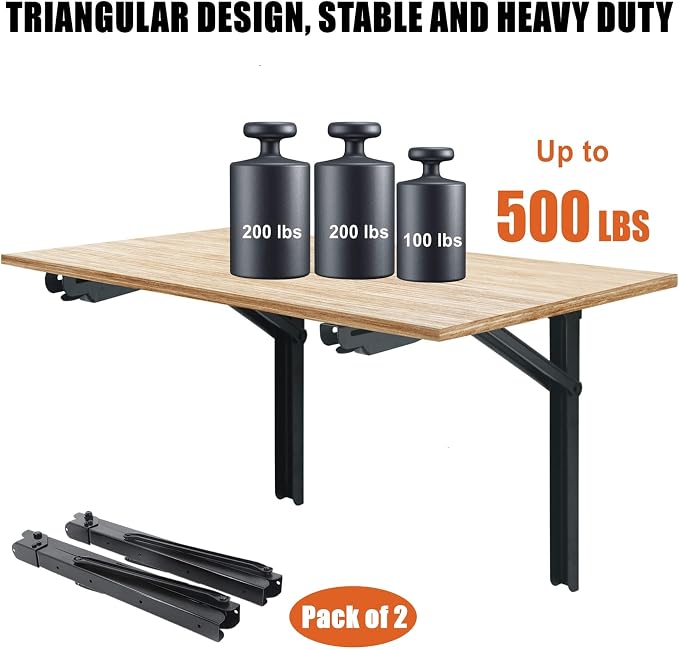 WALMANN 24" Folding Shelf Brackets, Heavy Duty Collapsible Brackets for Shelves Wall Mounted Hinges Space Saving Folding Bracket for Table Bench