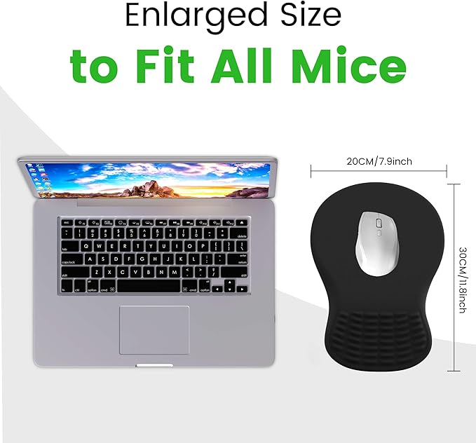 MEKASS Ergonomic Mouse Pad with Wrist Rest, Memory Foam Mousepad for Carpal Tunnel Pain Relief, Desk Computer Wrist Support Mouse Pad with Non-Slip PU Base for Office Home (Army Green)