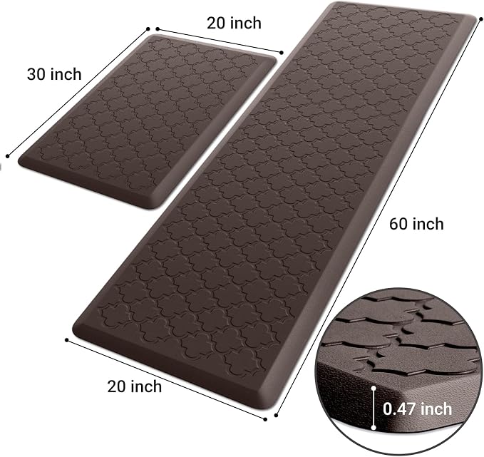 Kitchen Mat [2 PCS] Cushioned Anti-Fatigue Floor Mat Water Resistant Non-Skid Kitchen Mats and Rugs Ergonomic Comfort Foam Kitchen Rugs Standing Mat for Floor Office Sink (Chocolate,20"x30"+20"x60")