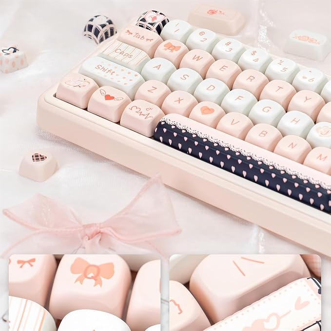 Cute MOA Keycaps,Gradient Pink-Cupid Kawaii Round Keycaps Custom 114 Keys Keycap Set Thick PBT Keycap for Cherry MX Switch 75% 60% Mechanical Gaming Keyboard Creamy Key Cap