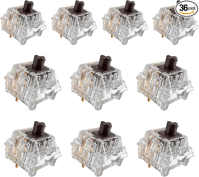 ZhouWang Crystal Brown Switch 3 Pin 50gf Pre-Lubricated,Dustproof Tactile Switch,Suitable for RGB,Mechanical Gaming Keyboards、MX Mechanical Keyboard(36PCS)