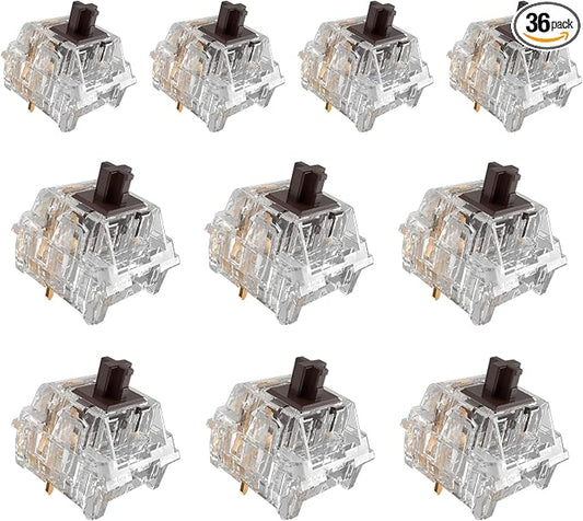ZhouWang Crystal Brown Switch 3 Pin 50gf Pre-Lubricated,Dustproof Tactile Switch,Suitable for RGB,Mechanical Gaming Keyboards、MX Mechanical Keyboard(36PCS)