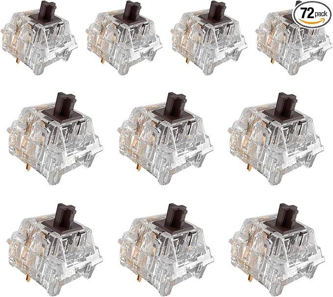 ZhouWang Crystal Brown Switch 3 Pin 50gf Pre-Lubricated,Dustproof Tactile Switch,Suitable for RGB,Mechanical Gaming Keyboards、MX Mechanical Keyboard(72PCS)