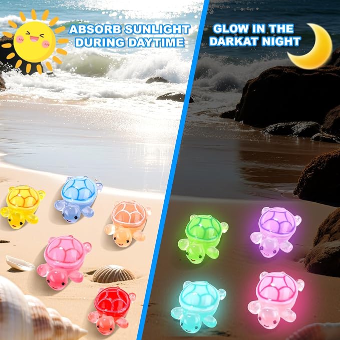 120PCS Luminous Mini Resin Turtles 9 Colors Glow in The Dark Tiny Sea Turtle Figures to Hide Small Plastic Ocean Animal for Micro Landscape Fairy Garden DIY Miniature Dollhouse Home Decor Party Favers