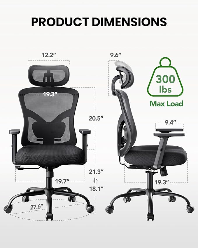Marsail Ergonomic Office Chair Ergonomic Gaming Chair with Lumbar Support, 2D Headrest, Adjustable Armrests, Contoured Seat Cushion, Computer Desk Chair with Wheels for Home and Office, Pack of 10