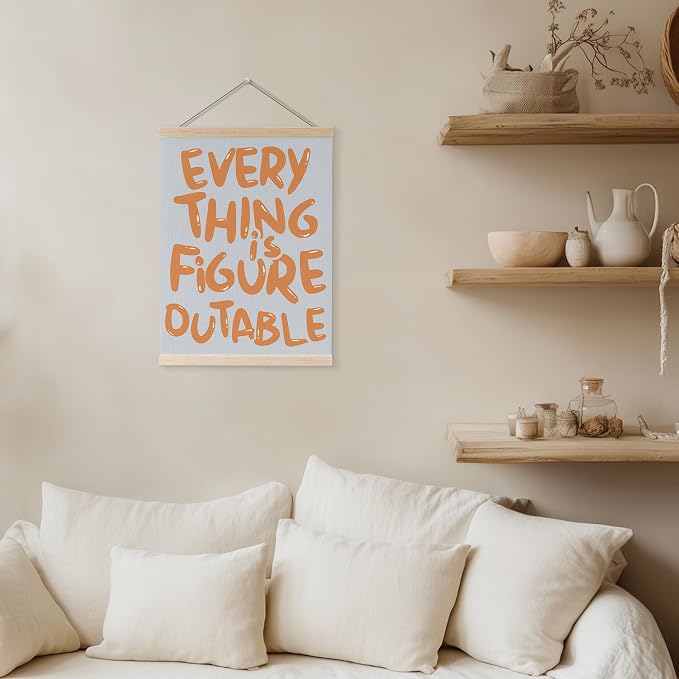 YQDEJ Blue Orange Everything Is Figureoutable Inspirational Wall Art Poster Hanger Frame, Blue Orange Positive Affirmations Wall Decor, Motivational Wall Art for Home Office Classroom, 12x16 Inch