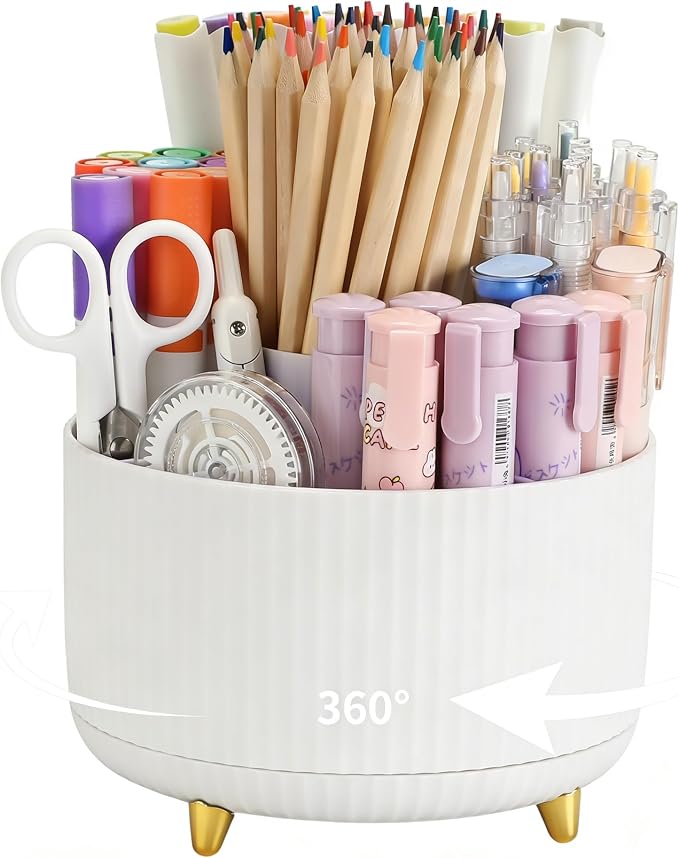 Camelmother 360°Rotating Pen&Pencil Holder For Desk With 5Slots Cute Office | Spacious Beautiful & Durable For Teachers Students Workers Easy Storage for Pens Stationery